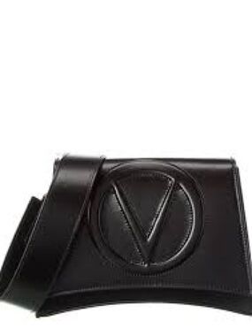 Mario Valentino Black Leather Crossbody with Embossed V Logo